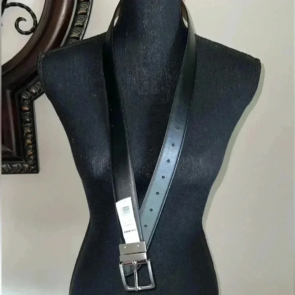 Steve Madden Men’s Dress Black Tan Reversible Belt Silver Tone Buckle NWOT